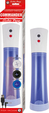 Commander Electric Penis Pump With Three Sleeve Sizes Blue Blue PUMPS Male Electric